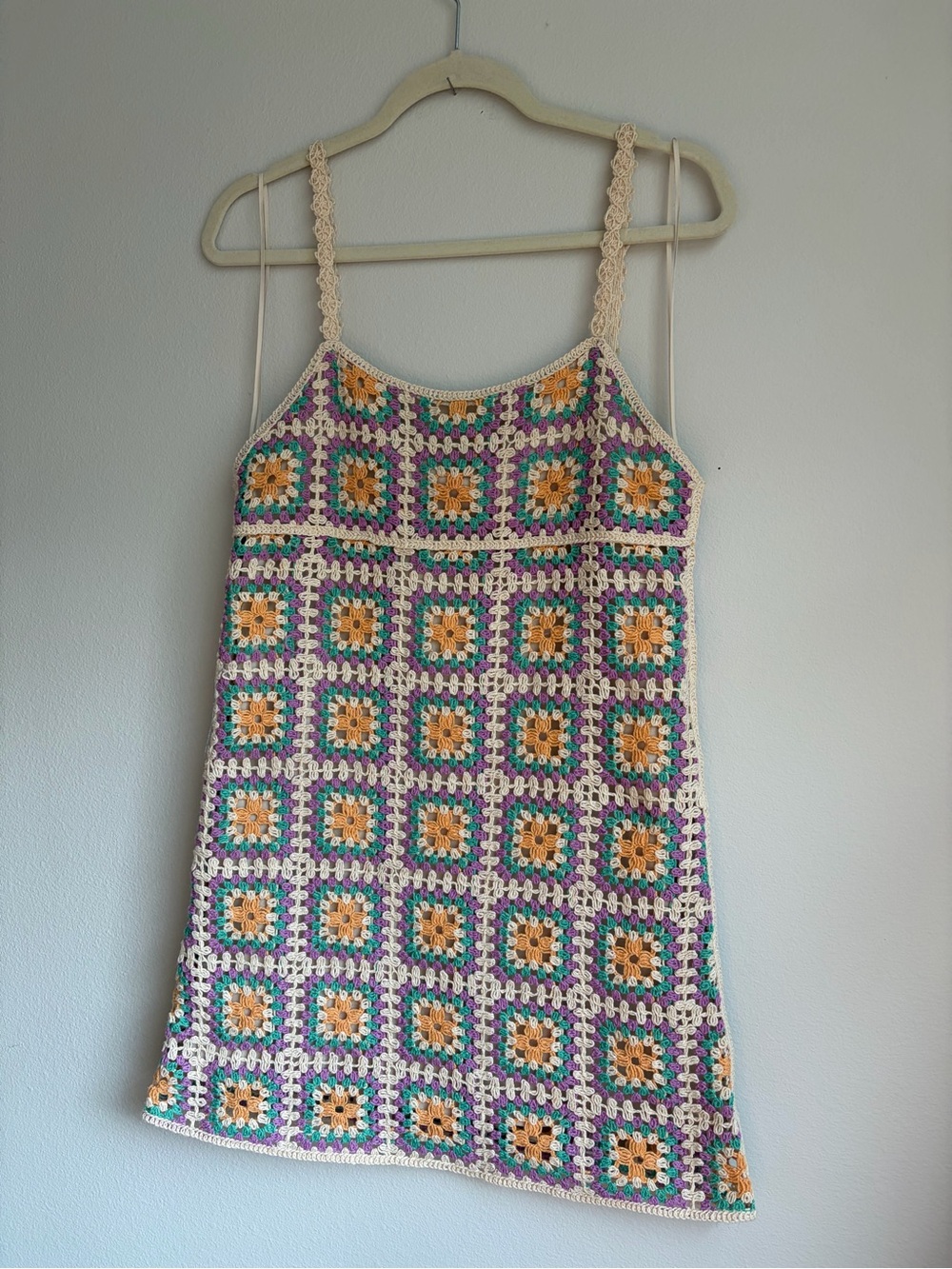 Zara Crochet Granny Square Mini Dress Portia White Lotus Dress 🌸✨ - Picture 7 of 7